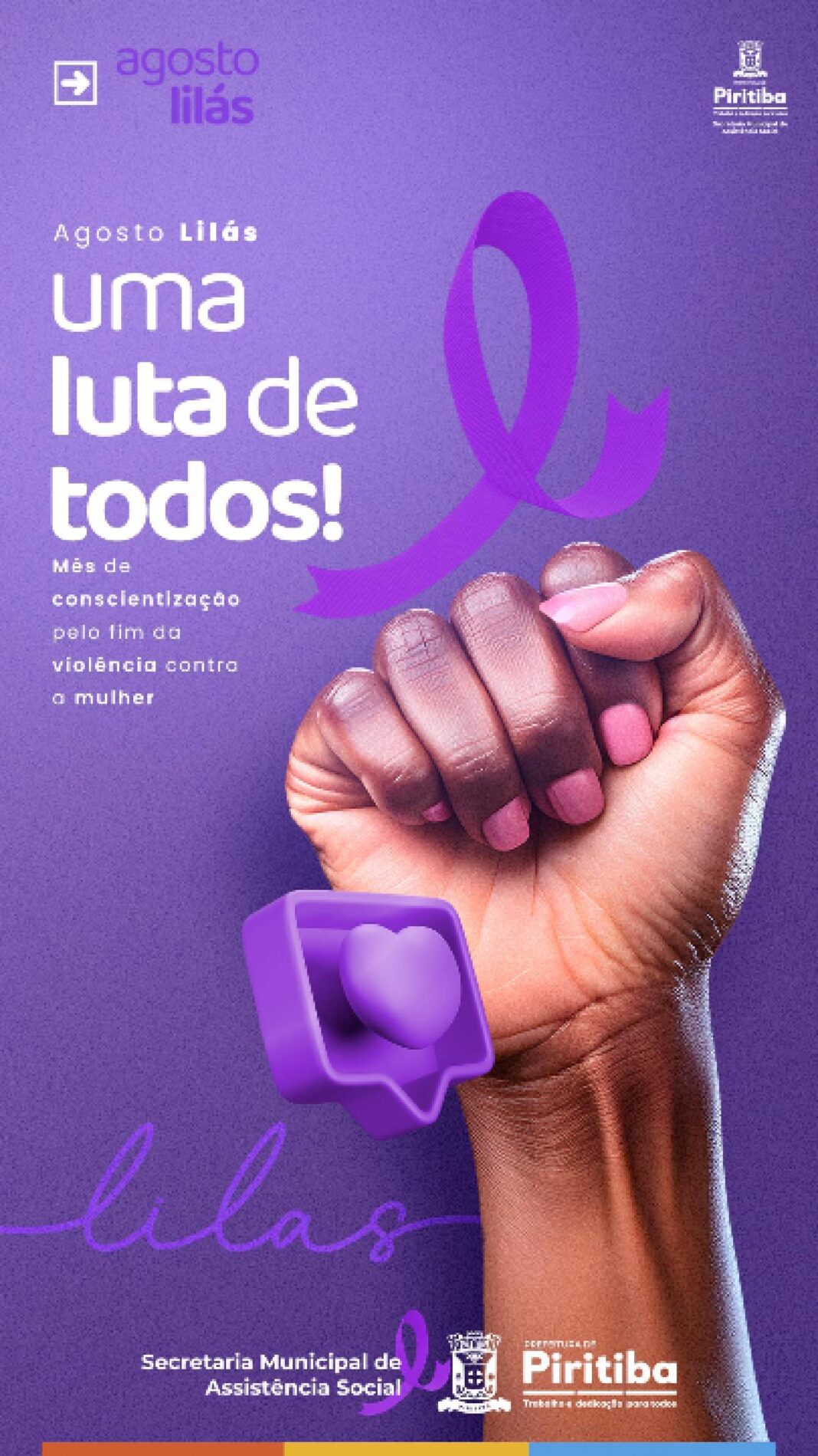 Agosto Lilás em Piritiba: ações reforçam o combate à violência contra a mulher